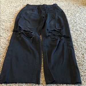 SHEIN Black Flare Wide Leg Jeans with Distressed Knees